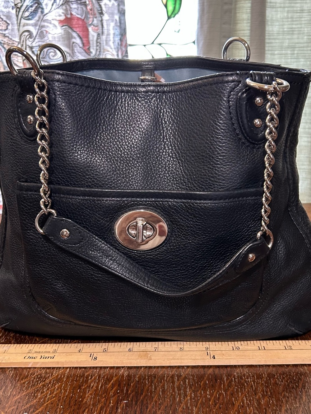 Coach Black Pebble Leather Tote #24081 Excellent Moto Style